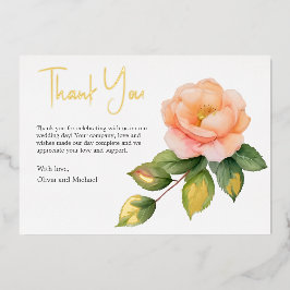 Peach Wild Rosen Watercolor Dankeschön-Karte Folien Feiertagskarte