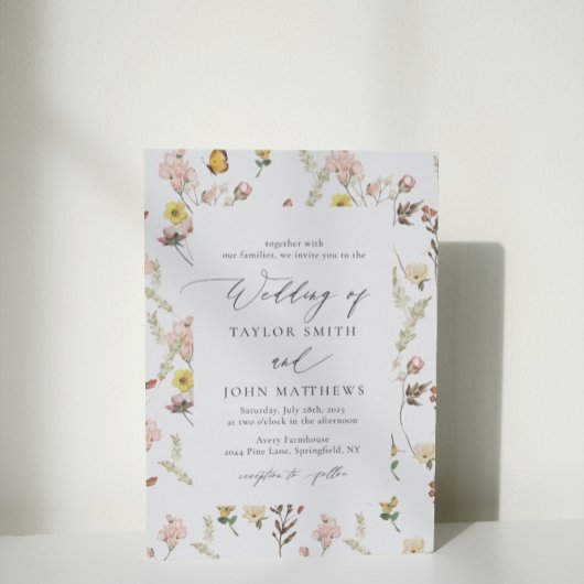 Peach Wildblume Blumenkalligrafie Hochzeit Einladung