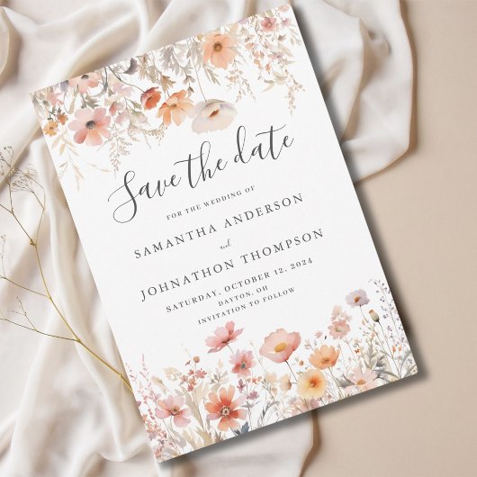 Peach Wildblume Floral Wedding Flat Save The Date