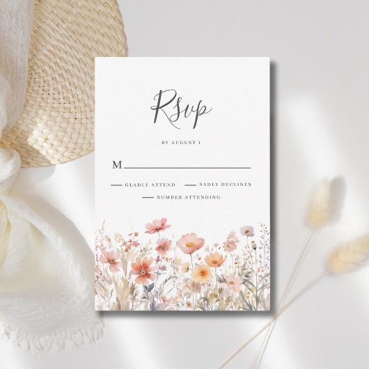 Peach Wildblume Floral Wedding RSVP Card