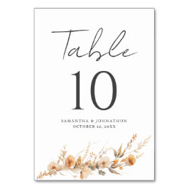 Peach Wildblume Floral Wedding Table Card Tischnummer