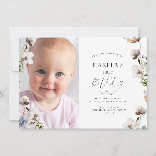 Peach Wildblume Kalligraphie Geburtstagspartei Einladung (Vorderseite)