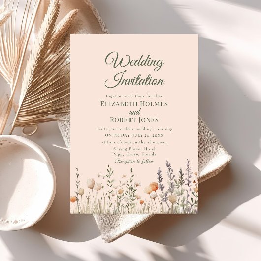 Peach Wildblume Meadow Wedding Einladung