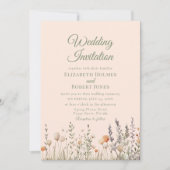 Peach Wildblume Meadow Wedding Einladung (Vorderseite)