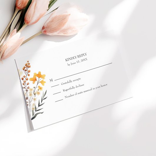 Peach Wildblume Meadow Wedding RSVP Card Dankeskarte