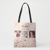 Peach-Wildblumen Foto Collage Monogramm Tasche (Vorderseite)