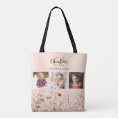 Peach-Wildblumen Foto Collage Monogramm Tasche (Rückseite)