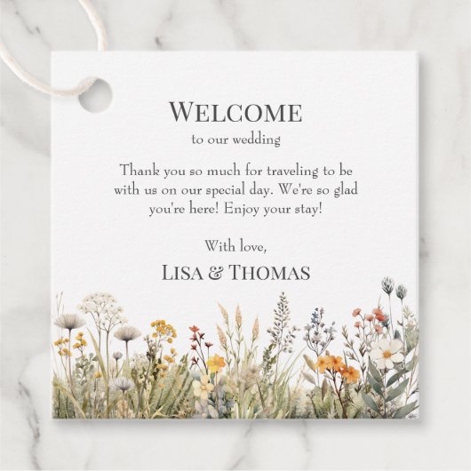 Peach Wildblumen Meadow Wedding Willkommensgeschen Geschenkanhänger (Vorderseite)