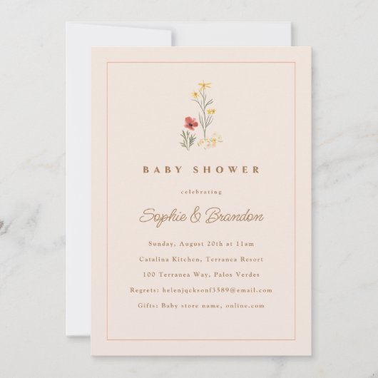 Peach Wildblumen Paare Kinderdusche Einladung (Vorderseite)