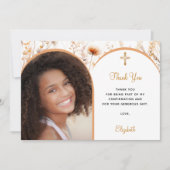 Peach wildflorals Foto Bogen Girl Confirmation Dankeskarte (Vorderseite)