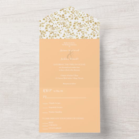 Peach Winter Night Wedding All In One Einladung (Innen Boden)