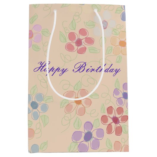 Peach with Blumen Print Mittlere Geschenktüte (Vorderseite)