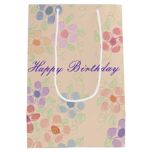 Peach with Blumen Print Mittlere Geschenktüte (Rückseite)