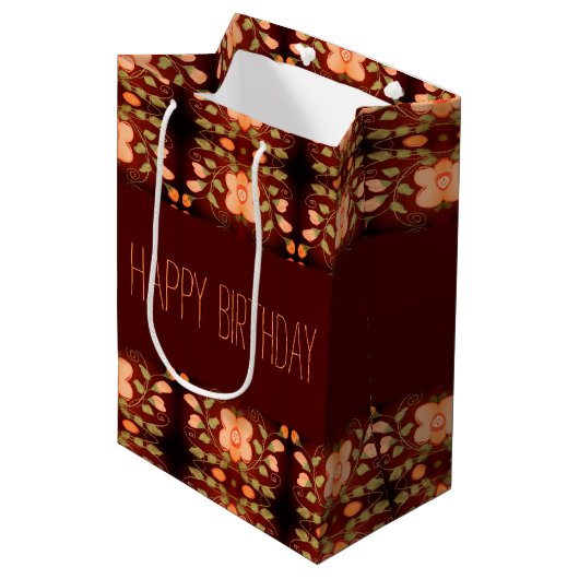 Peach with Orange Flower Birthday Paper Geschenkta Mittlere Geschenktüte (Vorderseite Schrägansicht)
