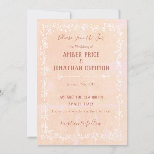 Peach with White Floral Border Wedding Einladungen (Vorderseite)