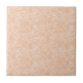 Peach with White Floral Line Art Keramik Tile Fliese (Vorderseite)
