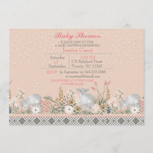 Peach Woodland Lamb Baby Shower Einladungskarte Einladung