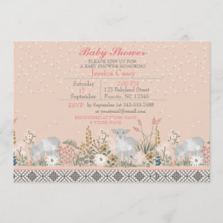 Peach Woodland Lamb Baby Shower Einladungskarte Einladung
