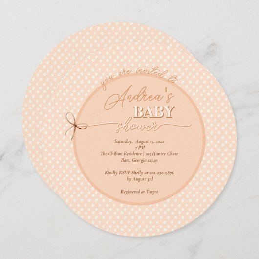 Peach-y Shoe String Baby Shower Einladung (Vorne/Hinten)