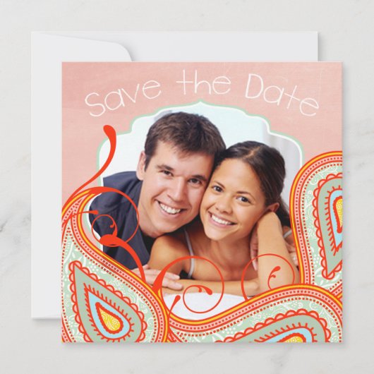 Peach Yellow Corner Mint Foto Modernes Save the Da Date (Vorderseite)