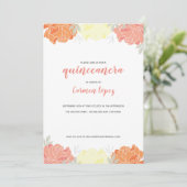 Peach Yellow & Orange Peonies Quinceanera Party Einladung (Stehend Vorderseite)