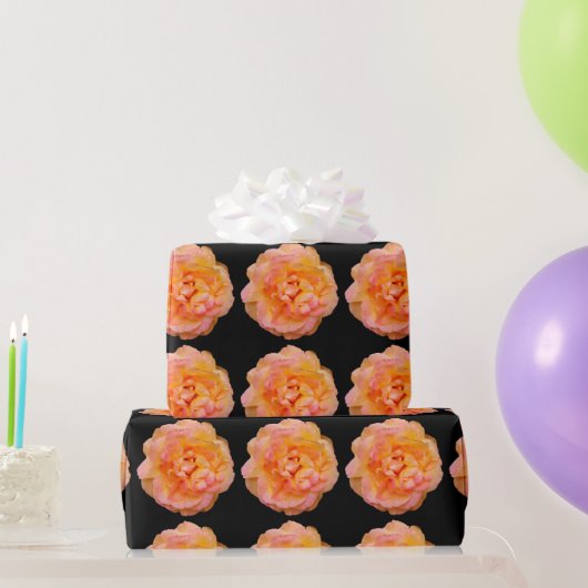Peach Yellow Pink Blend Rose Blume Foto auf Schwar Geschenkpapier (Partygeschenke)