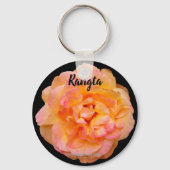 Peach Yellow Pink Blend Rose Cut-Out Blume Design Schlüsselanhänger (Vorderseite)