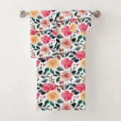 Peach Yellow Pink Greenery Girly Floral Pattern Badhandtuch Set (Insitu)