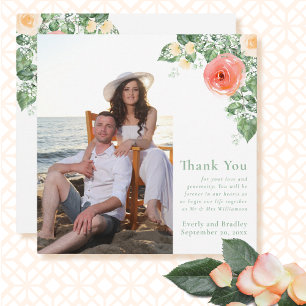 Peach Yellow Watercolor Floral Danke Karte
