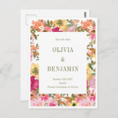 Peach Yellow Watercolor Floral Wedding Postkarte (Vorne/Hinten)