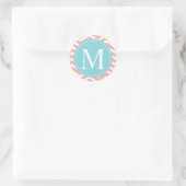 Peach Zickzack Blue Monogram Runder Aufkleber (Tasche)