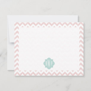 Peach Zickzack Ikat Mit Monogramm Flat Notecard Mitteilungskarte