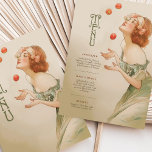 Peaches Art Nouveau Wedding Menu Card Einladung<br><div class="desc">Bringen Sie eine Touch spielerischer Eleganz an Ihren Hochzeitstisch mit dieser bezaubernden Jugendstil-inspirierten Menükarte. Das Design mit einer anmutigen Frau in einem schlauen, grünen Kleid, das mit zarten Blumenakzenten geschmückt ist und von lebhaften roten Pfirsichen umgeben ist, strahlt romantischen und Vintagen Charme aus. Der warme cremefarbene Hintergrund ergänzt perfekt die...</div>