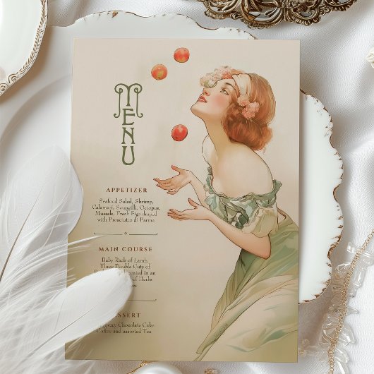 Peaches Art Nouveau Wedding Menu Card Einladung
