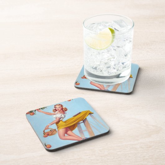 Peaches Button hoch Getränkeuntersetzer (Rechte Seite)