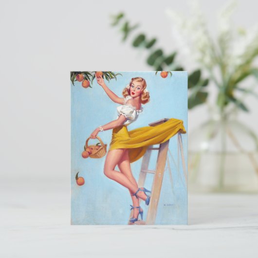 Peaches Button Postkarte (Stehend Vorderseite)