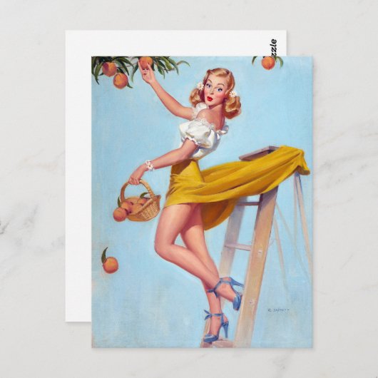 Peaches Button Postkarte (Vorne/Hinten)