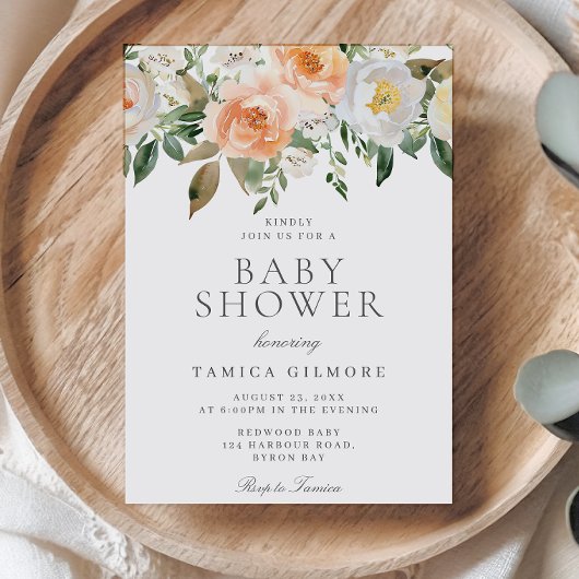 Peaches & Cream Floral Baby Dusche Einladung