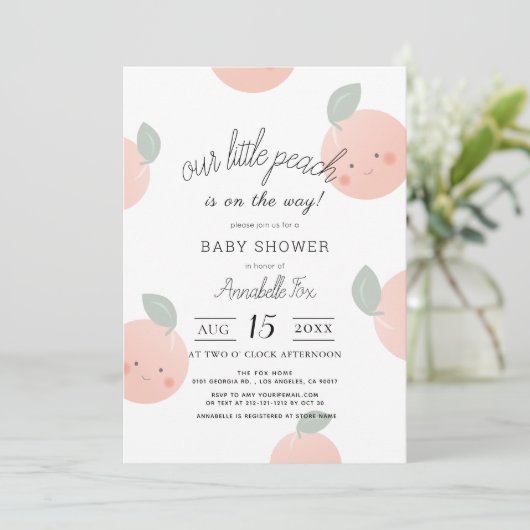 Peaches & Creme Niedliche Kawaii Babydusche Einladung (Stehend Vorderseite)