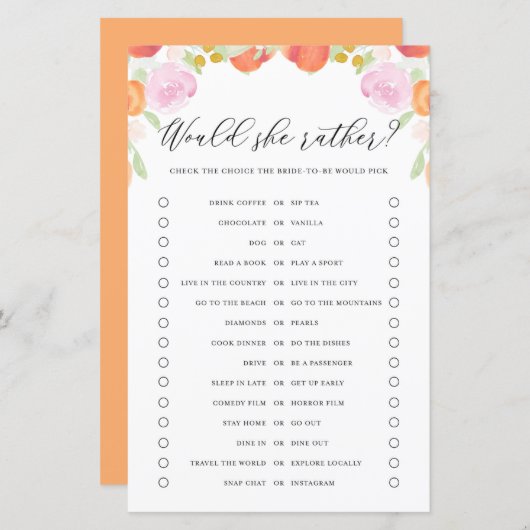 Peaches Floral würde die Braut eher Duschspiel (Vorne/Hinten)