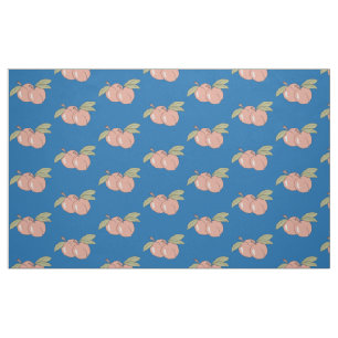 Peaches Frucht Muster blaues Gewebe Stoff