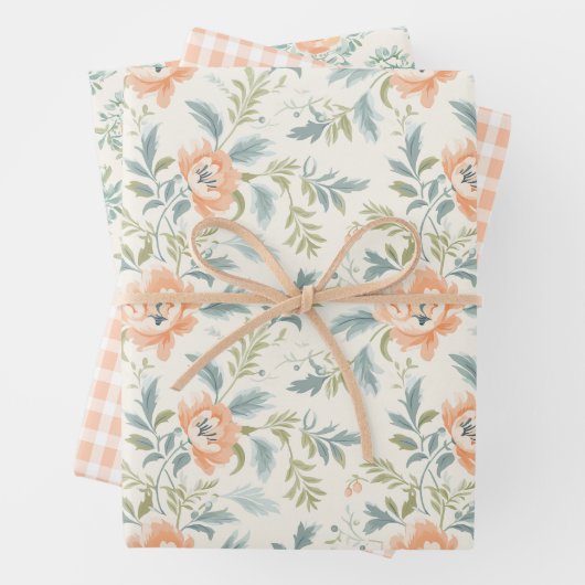 Peachoms Blütenblütenpapier Gingham Wrapping Geschenkpapier Set (Beispiel)