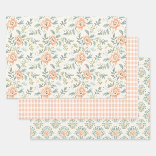 Peachoms Blütenblütenpapier Gingham Wrapping Geschenkpapier Set (Set)