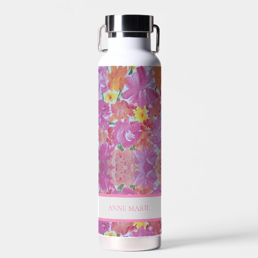 Peachrosa Floral Floral Wasserflasche Trinkflasche (Vorne)