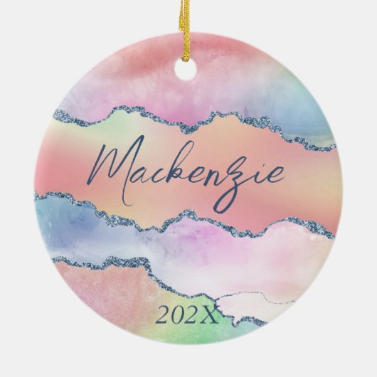 Peachy Agate | Hübsch Soft Pastell Ombre Monogram Keramik Ornament (Hinten)