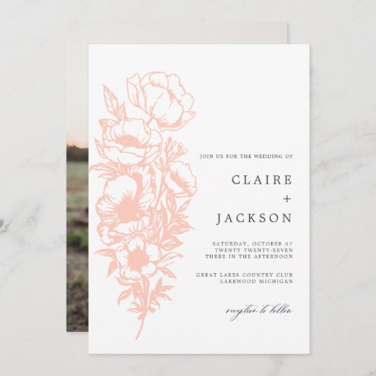 Peachy Anemone Einladung (Vorne/Hinten)