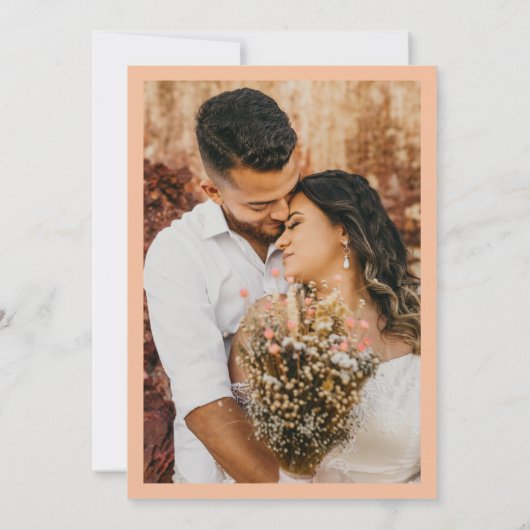 Peachy Apricot Boho Arch Retro Script 2 Foto 70er Save The Date (Rückseite)