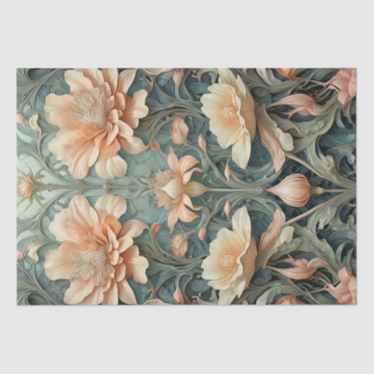 Peachy Aqua Elegante - Decoupage - Seidenpapier (Vorderseite)