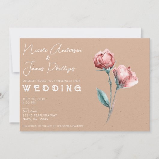 Peachy Beige Watercolor Floral Wedding Einladung (Vorderseite)