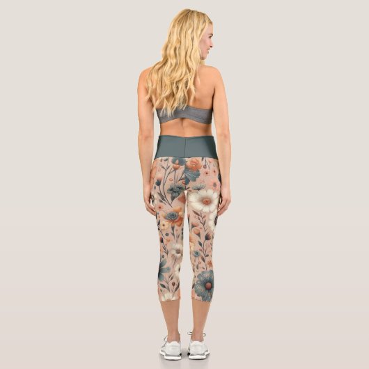 Peachy Blooms Capri Leggings (Rückseite)